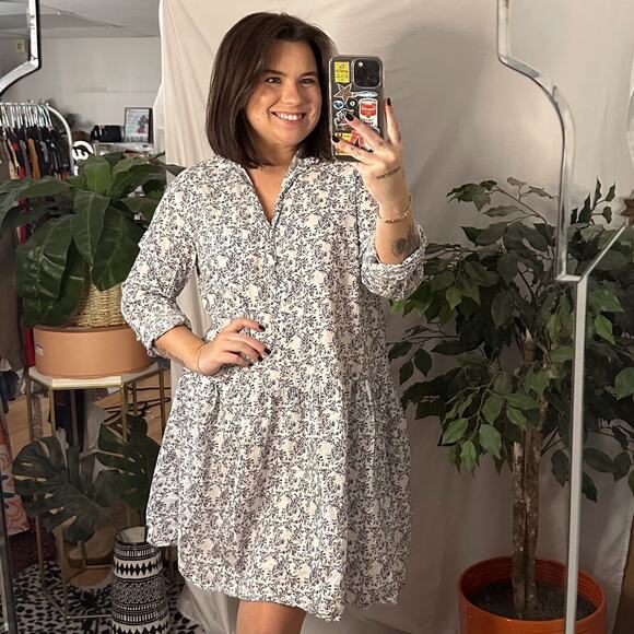 Grayson Floral Long Sleeve Mini Shirt Dress Gray 3 - Picture 1 of 7